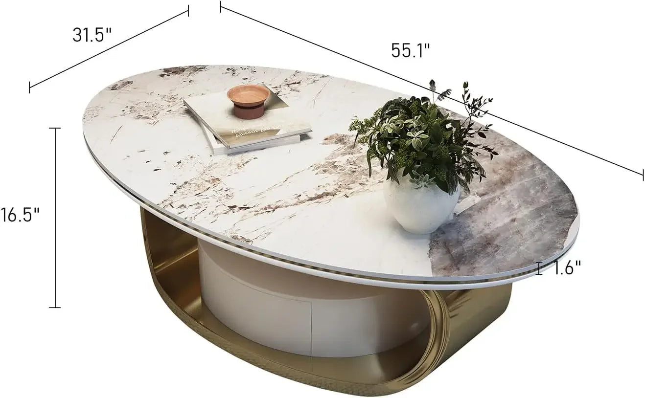 Modern Sintered Stone Marble Coffee Table with Storage Drawer