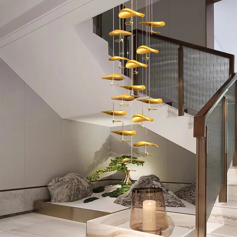 Golden Copper Lotus Leaf Chandelier