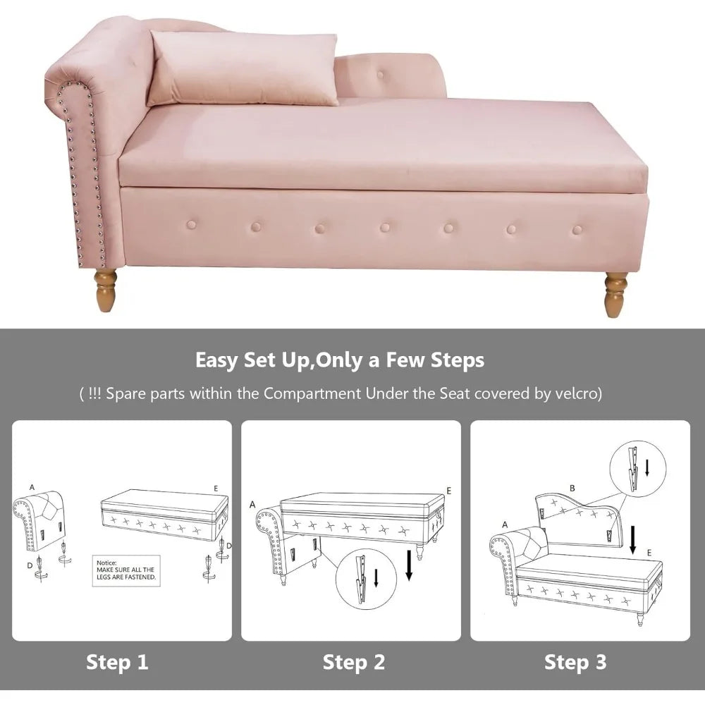 Modern Mid-Century Chaise Lounge Chair with Storage