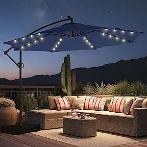 Round Cantilever Patio Umbrella with Solar LED Lights