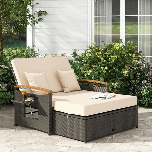 Daybed Chaise Lounger w/4-Level Adjustable Backrest & Retractable Trays