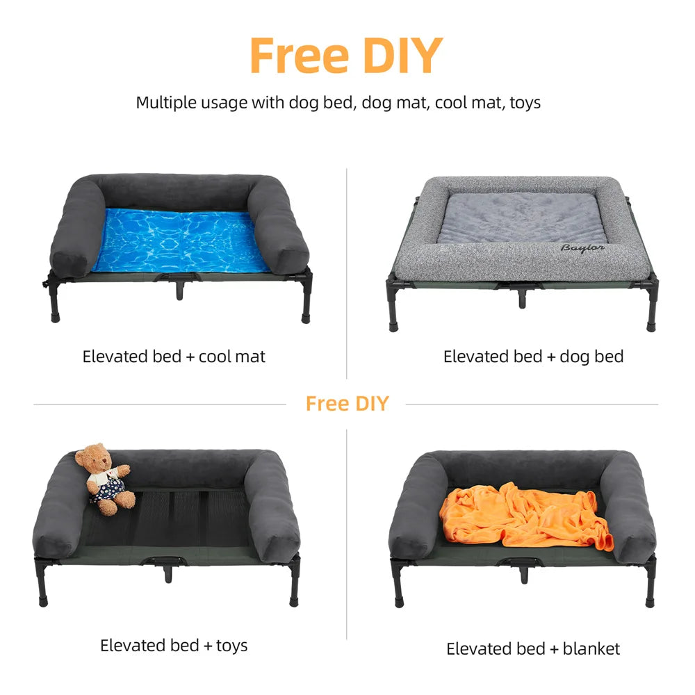 Elevated Dog Bed with Cooling Breathable Mat and Soft Plush Mat