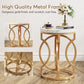 Modern O- Shaped Gold Metal Base Round End Table with Thick Wood Top
