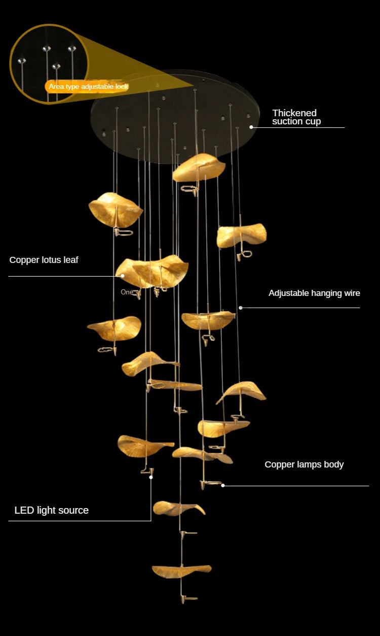 Golden Copper Lotus Leaf Chandelier
