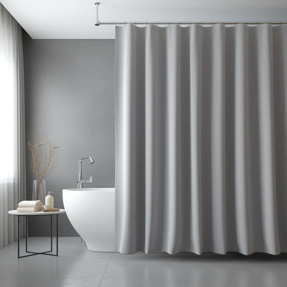 Heavy Duty Solid Shower Curtain with Hooks