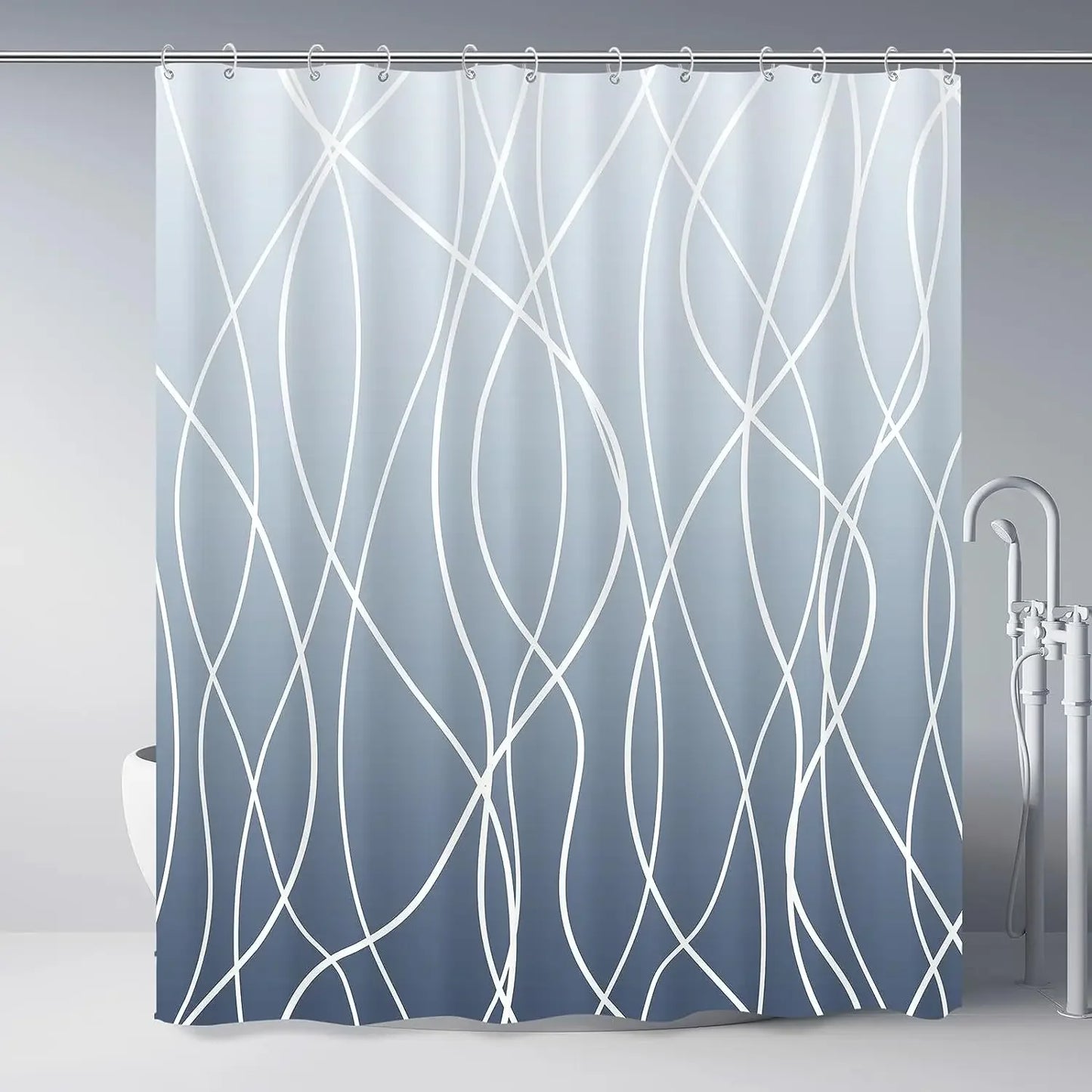 Modern Gradient Stripe Shower Curtain with Hooks