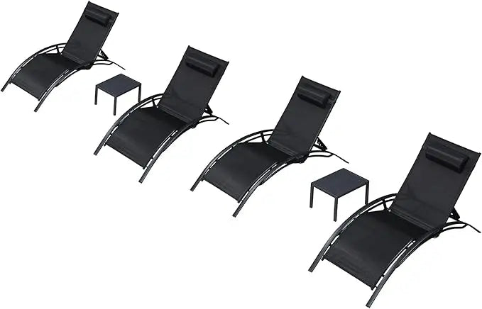 Oversized Lightweight Chaise Lounge Set with 2 Side Tables