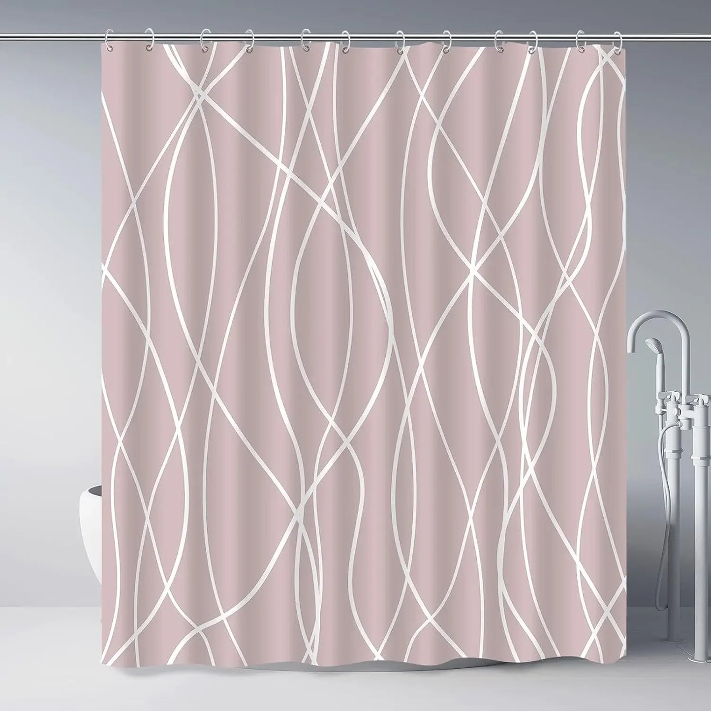 Modern Gradient Stripe Shower Curtain with Hooks