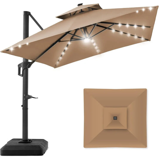 Tier Square Cantilever Patio Umbrella with Solar LED Lights