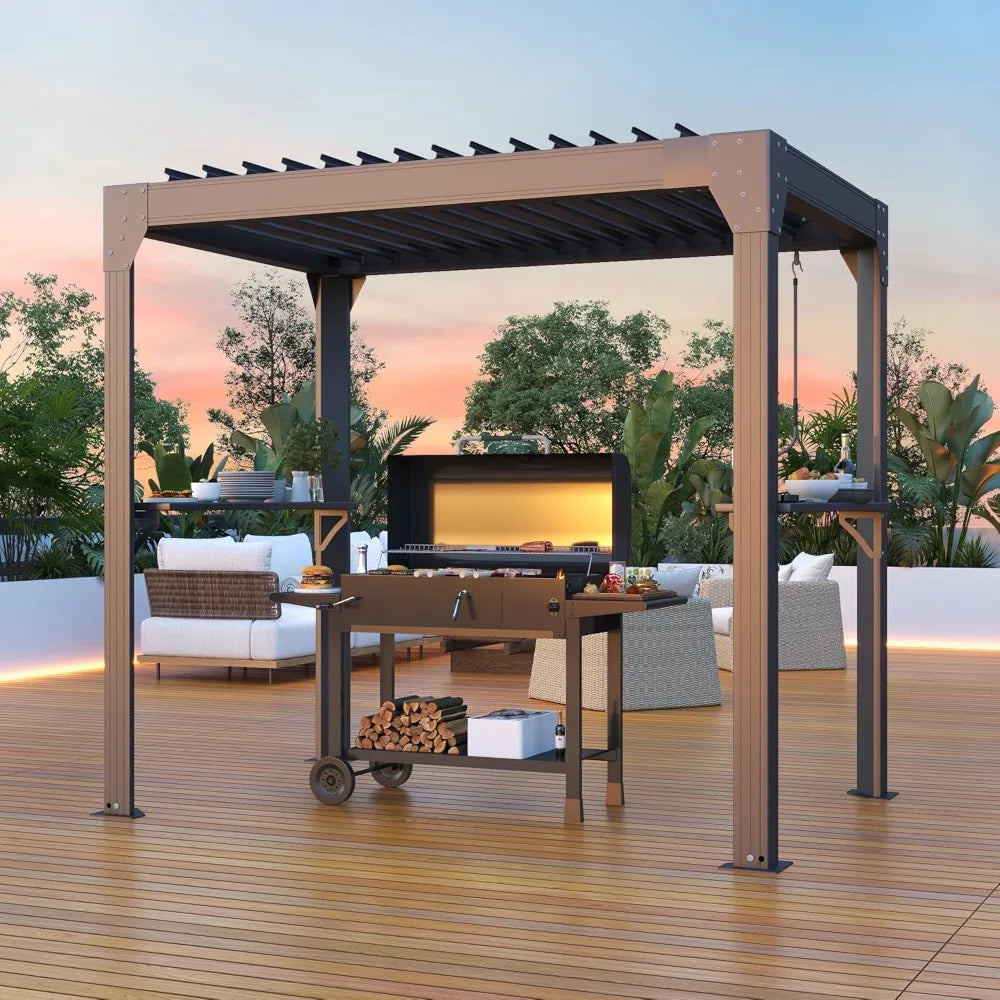 Grill Waterproof Pergola with Adjustable Louvered Roof