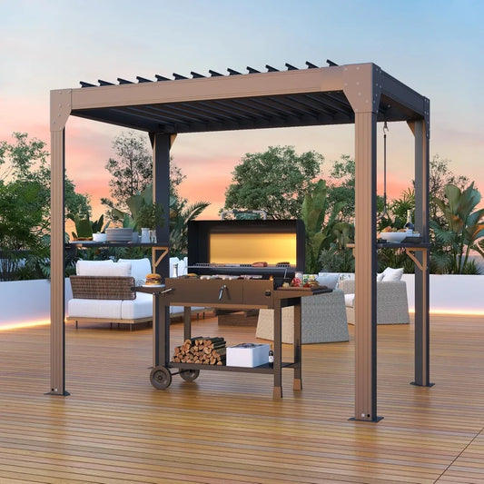 Grill Waterproof Pergola with Adjustable Louvered Roof