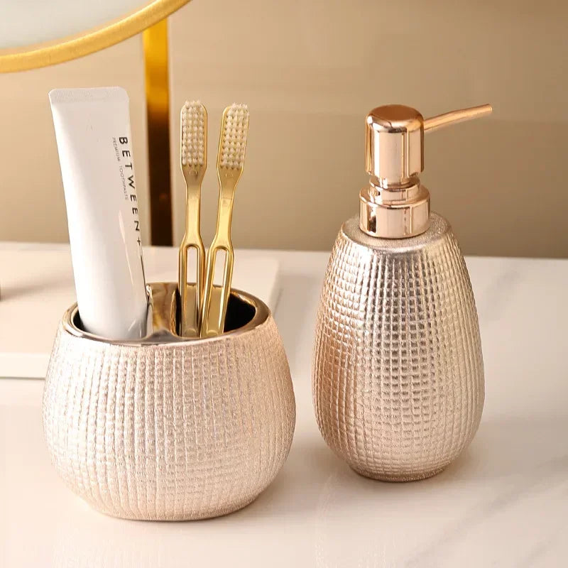 Ceramic Rose Gold Bathroom Accessory Set