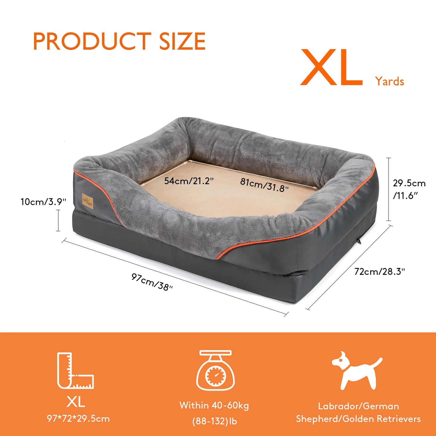 Super Soft Orthopedic Foam Bed with Cotton-padded Bolster and Removable Cover