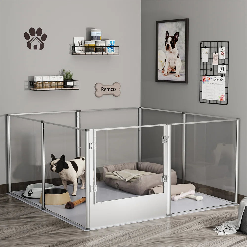 Transparent Acrylic Dog Playpen with Waterproof Pad