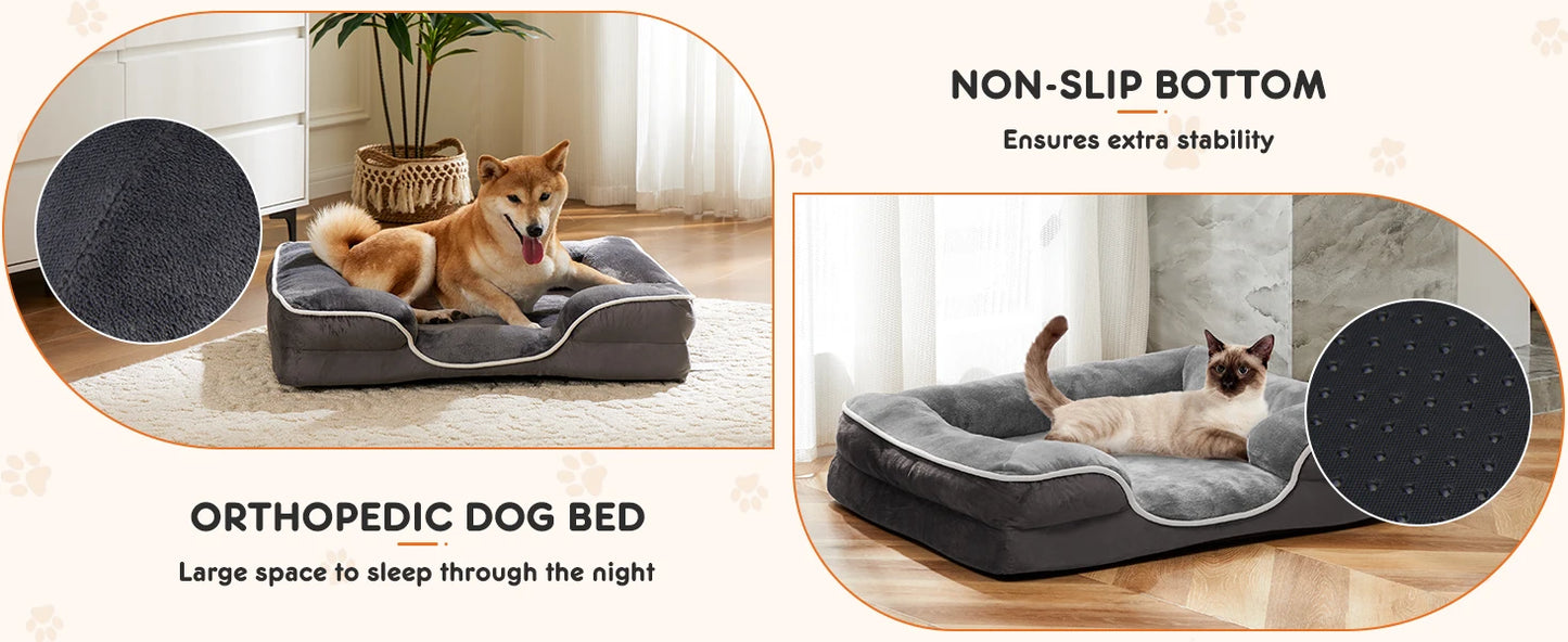 Orthopedic Dog Bed with Washable Removable Cover, Non-Slip Base and Waterproof Liner
