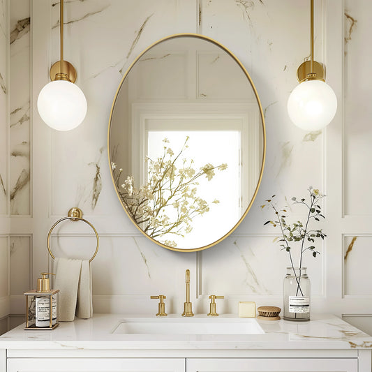 Contemporary Modern Gold Oval Mirror