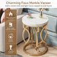 Modern O- Shaped Gold Metal Base Round End Table with Thick Wood Top