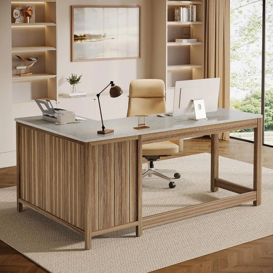 Faux Marble Top L-Shaped Executive Desk