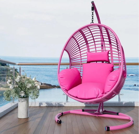 Oversized Wicker Swing Egg Chair with Cushions
