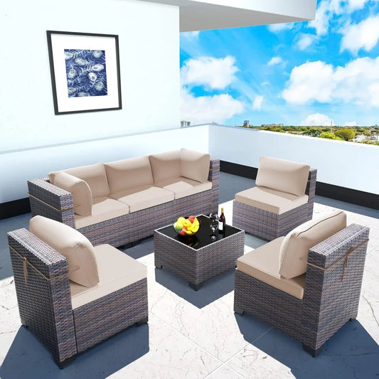 Contemporary Rattan Sectional Wicker Patio Set
