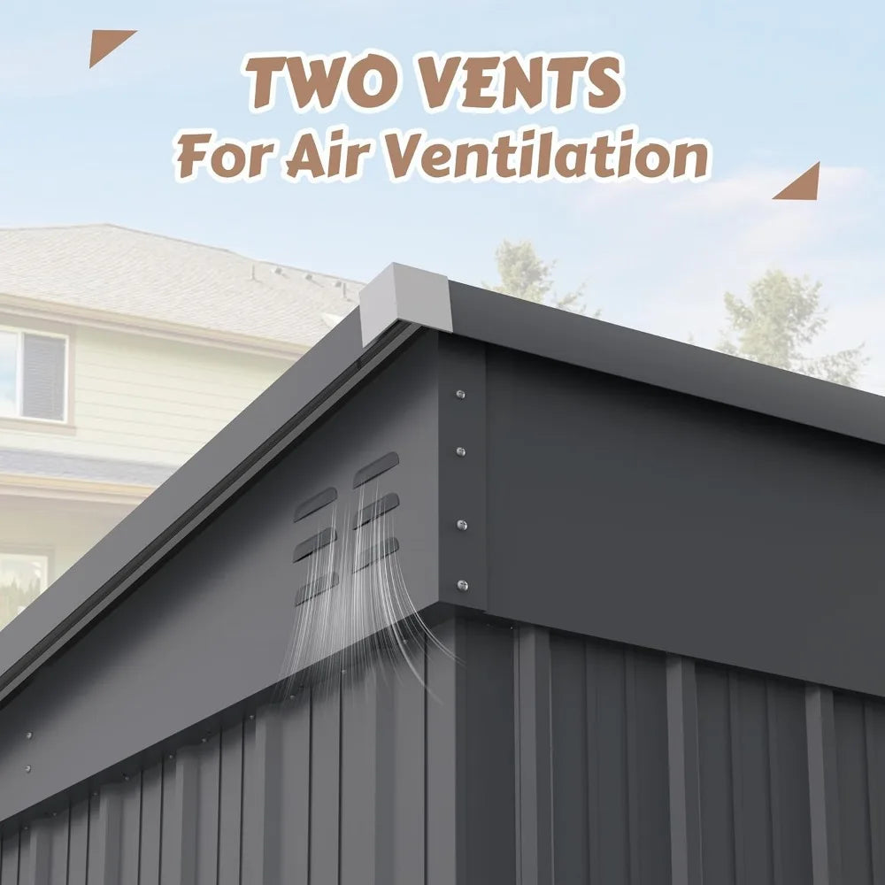 Outdoor Galvanized Metal Shed Storage House with Lockable Door and Vents