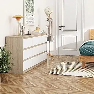 Modern Wood Chest Dresser with Charging Station