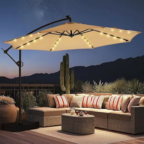 Round Cantilever Patio Umbrella with Solar LED Lights