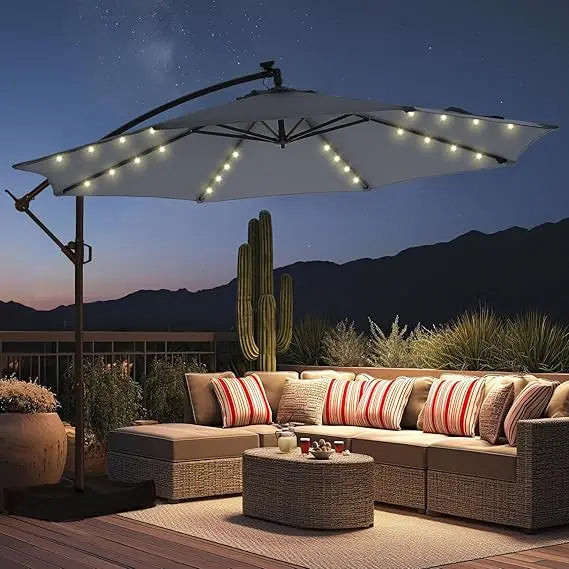 Round Cantilever Patio Umbrella with Solar LED Lights