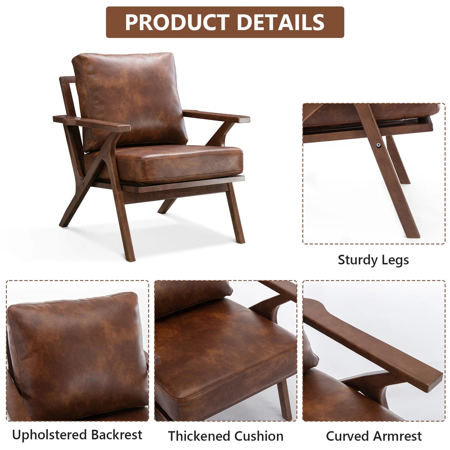 Upholstered Leather Cushions Accent Chair