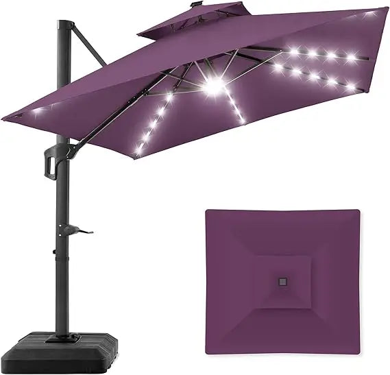 Tier Square Cantilever Patio Umbrella with Solar LED Lights