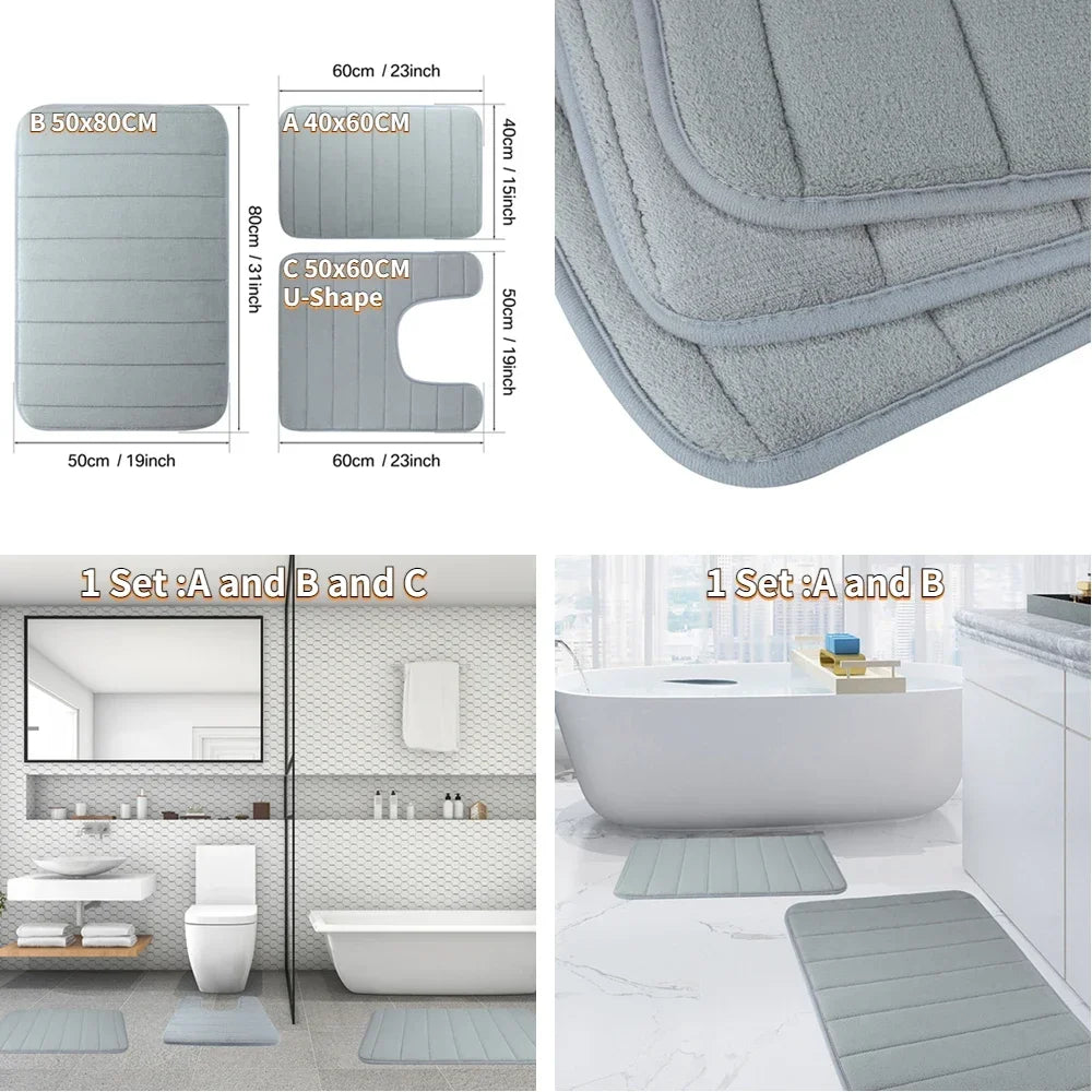 Non- Slip Microfiber Memory Foam Bath Mat Set