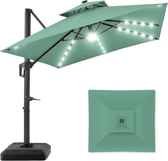 Tier Square Cantilever Patio Umbrella with Solar LED Lights