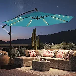 Round Cantilever Patio Umbrella with Solar LED Lights