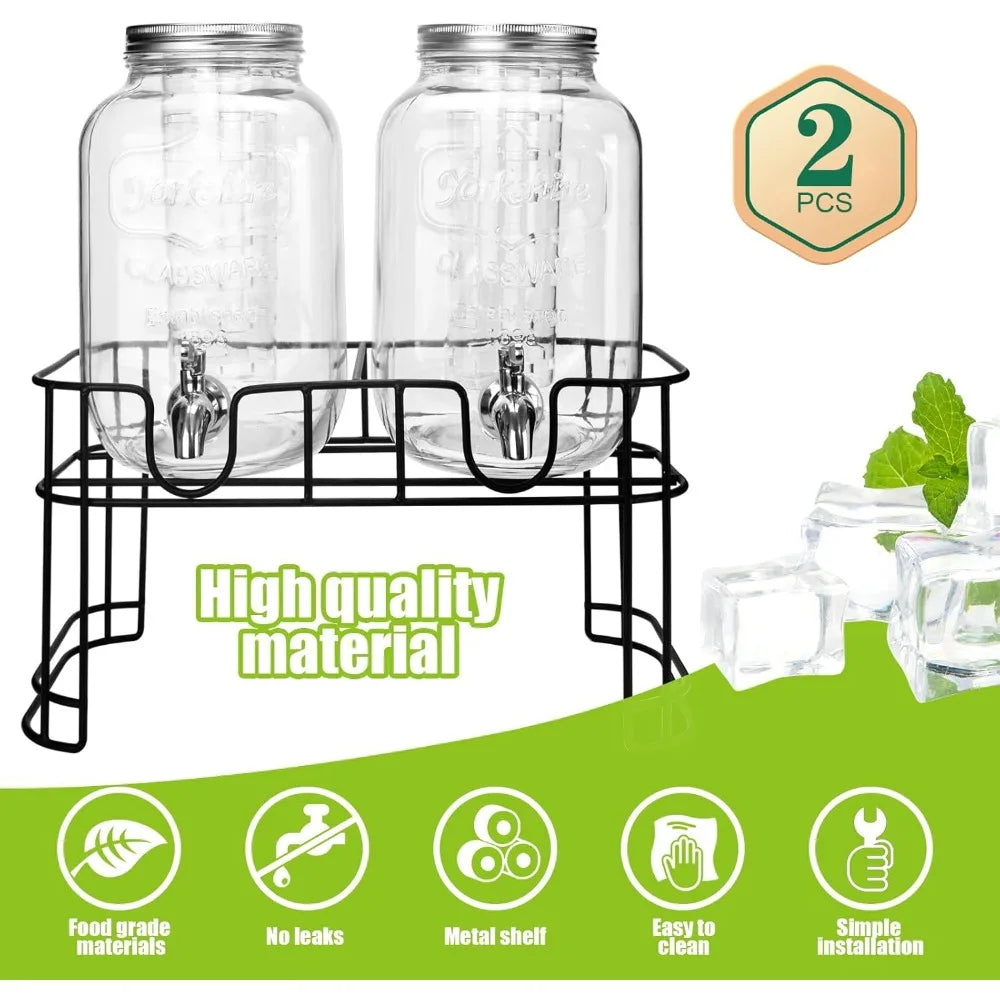 Double 1- Gallon Glass Drink Dispensers with Stand