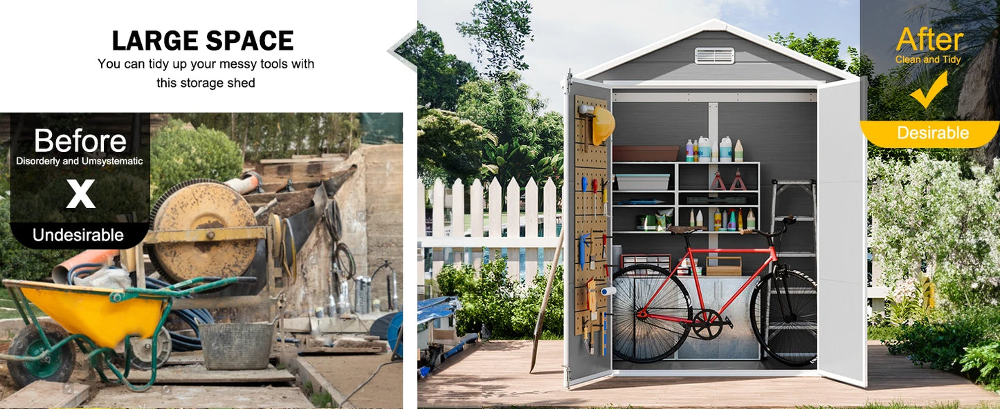 Resin Storage Shed with Floor, Window, and Double Lockable Doors