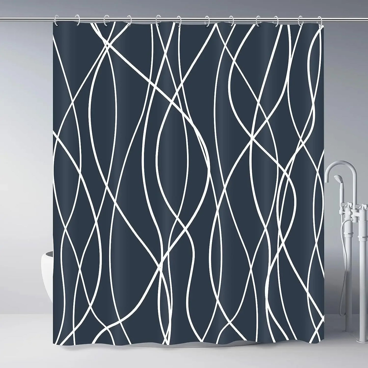 Modern Gradient Stripe Shower Curtain with Hooks