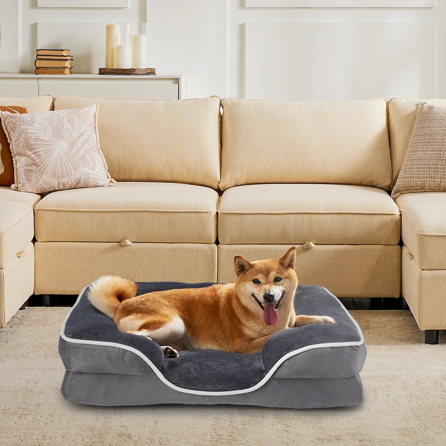 Orthopedic Dog Bed with Washable Removable Cover, Non-Slip Base and Waterproof Liner