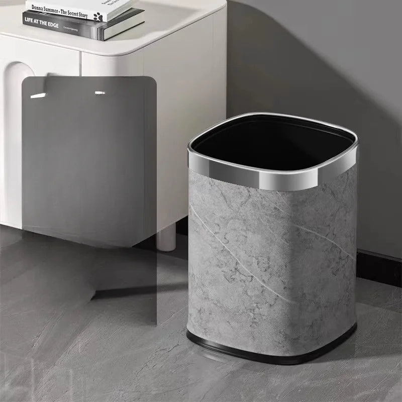 Leather Marble Grain Square Waste Bin