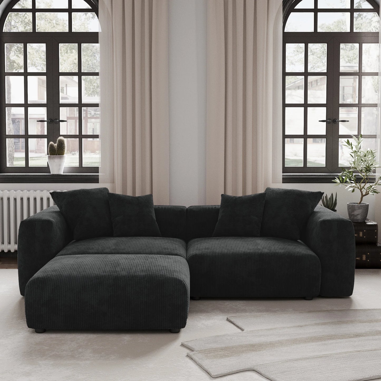 Modern Corduroy Fabric Sectional Couch with Pillow