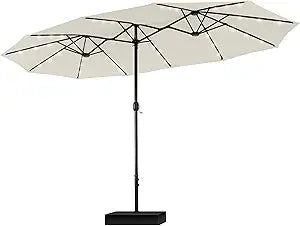 Rectangular Cantilever Patio Umbrella with LED Solar Lights