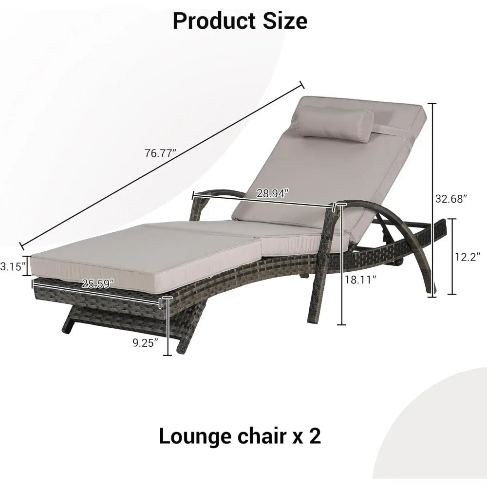 Rattan Chaise Lounge Chair with Adjustable Backrest and Cushions