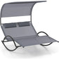 Loveseat Chaise Lounge Rocker with Sun Shade Canopy  and Headrest Pillows