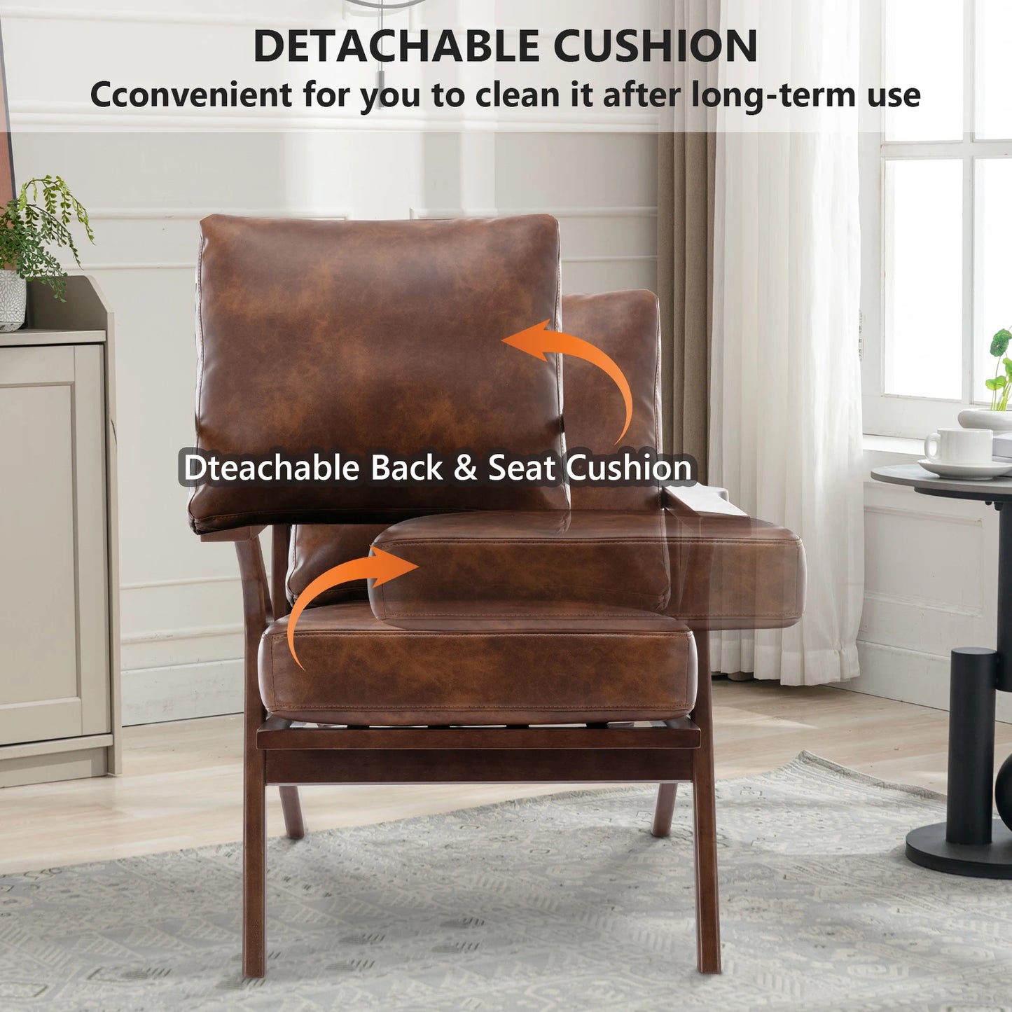 Upholstered Leather Cushions Accent Chair