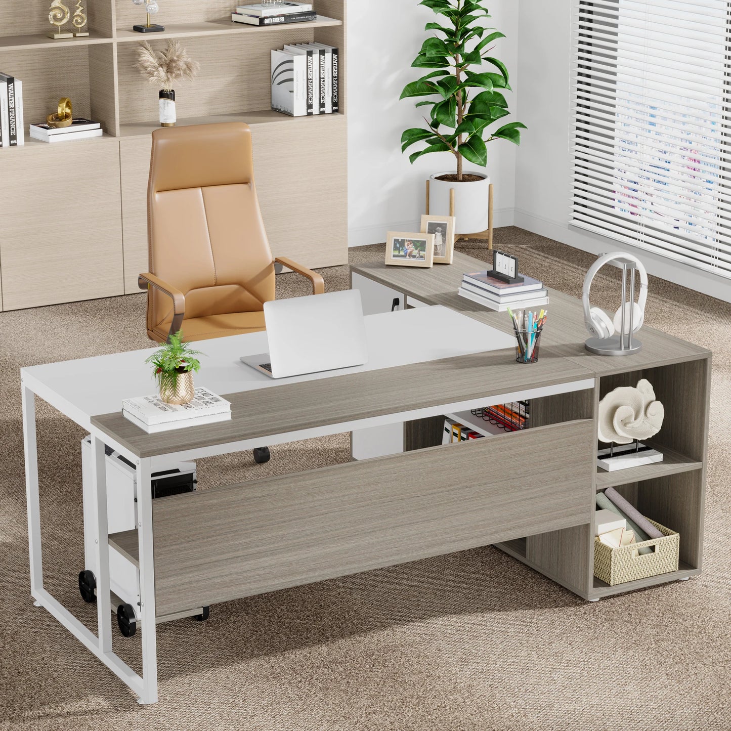 Modern Constructed  L-Shaped Executive Desk