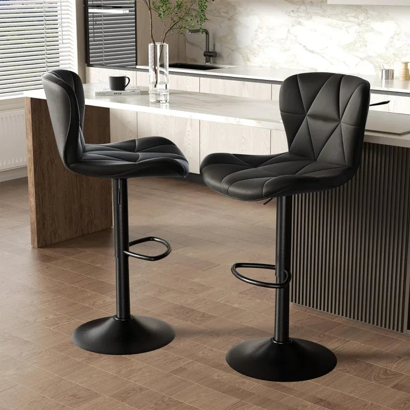 Modern Ergonomic Design Leather Swivel Bar Stools Set