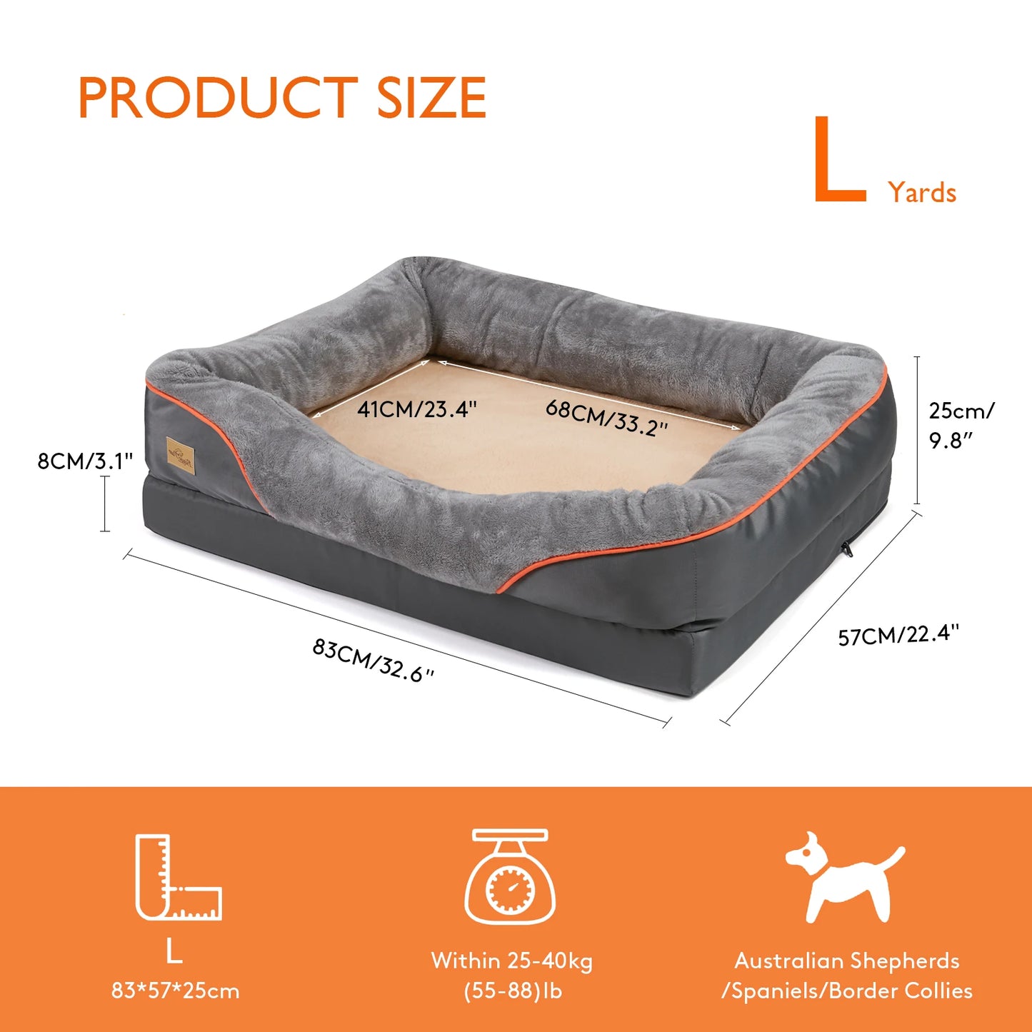 Super Soft Orthopedic Foam Bed with Cotton-padded Bolster and Removable Cover