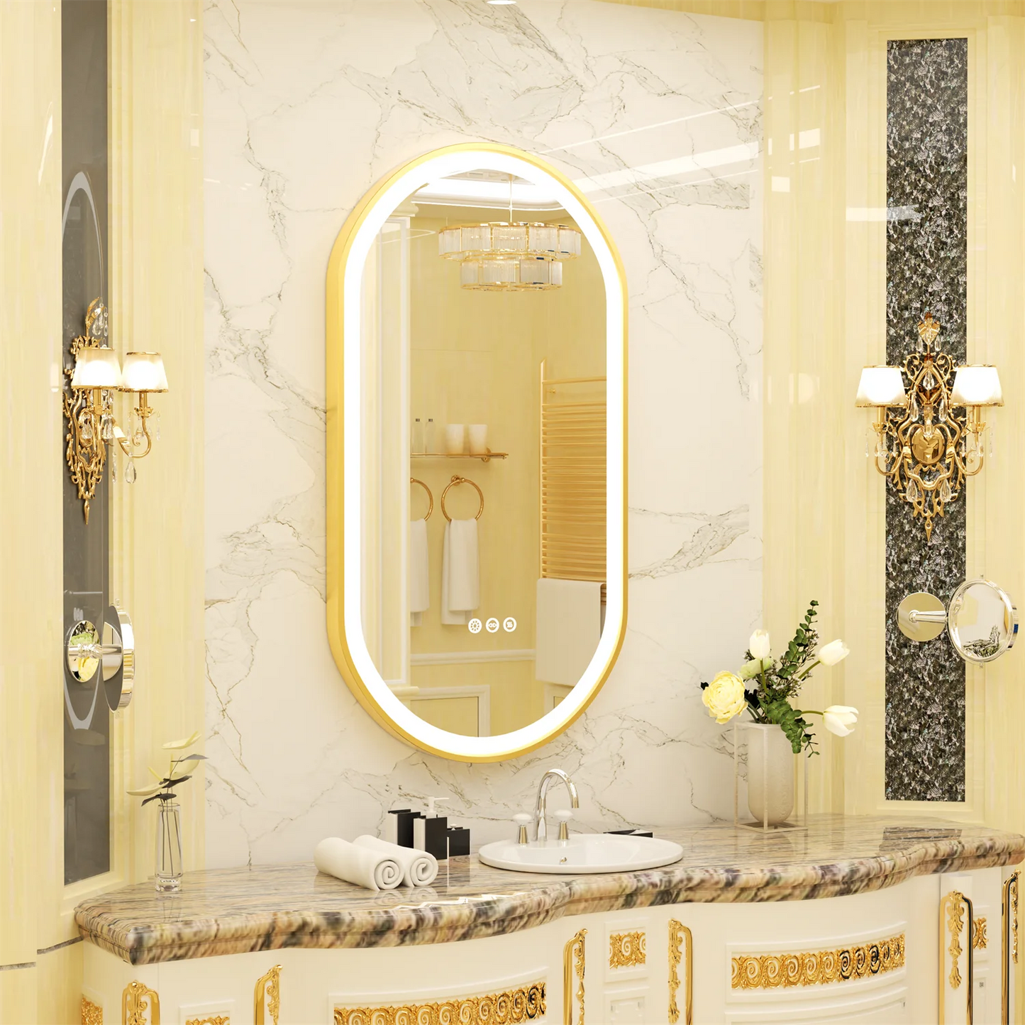 Elegant Oval Gold Frame LED Vanity Mirror