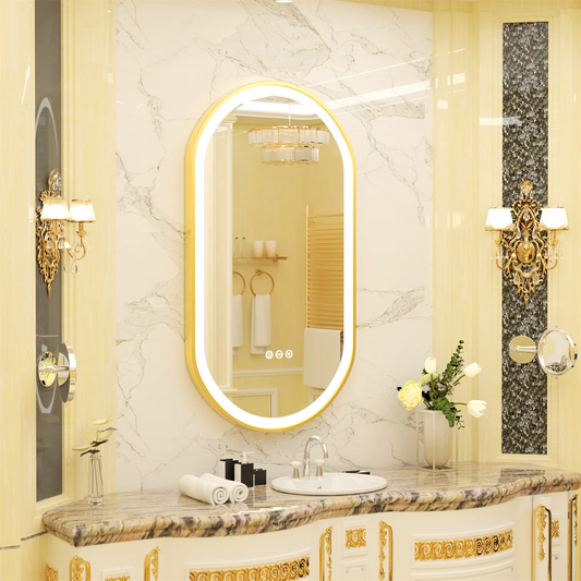Elegant Oval Gold Frame LED Vanity Mirror