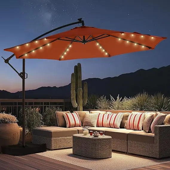 Round Cantilever Patio Umbrella with Solar LED Lights