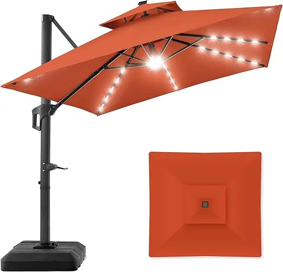 Tier Square Cantilever Patio Umbrella with Solar LED Lights
